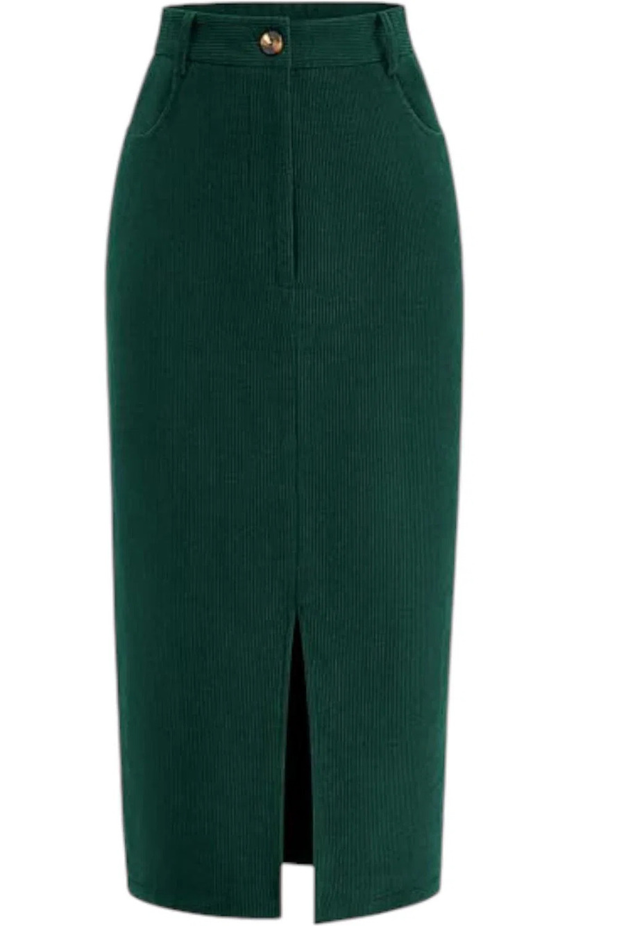 Prettygarden Women's Fall Midi Pencil Skirts Dressy Green - Regular